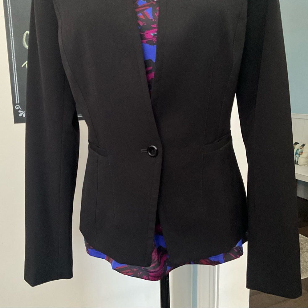 WHBM Jacket Black Blazer White House Black Market Collarless Fitted Jacket - Picture 6 of 10